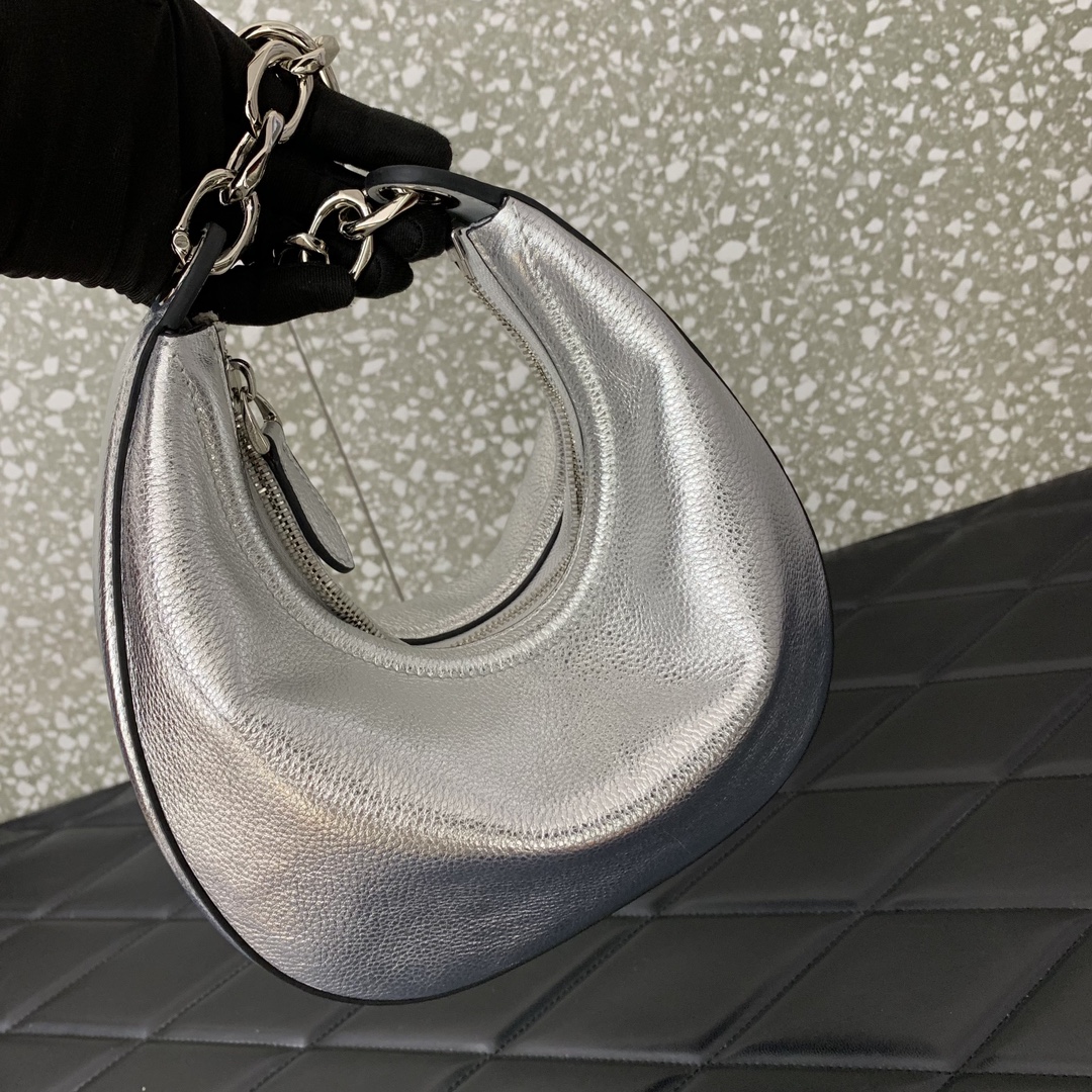 Valentino Garavani VLogo Moon Mini Hobo Bag in Silver Nappa Leather 